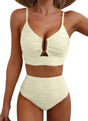 Bikini V-neck Hollow Swimsuit High Waist Women